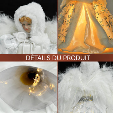 Ornements 30x17x17cm décoration d'arbre de noël pendentif en haut d'arbre de poupée ange blanc livré avec des effets de lumière